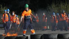 Protesta de los trabajadores de Vestas ante el anunciado cierre de la fbrica