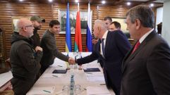 Negociaciones para el alto al fuego entre delegados de Ucrania y Rusia, el pasado 3 de marzo en Bielorrusia.