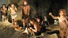 Recreación de un grupo de neandertales