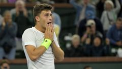 El tenista Luca Nardi tras ganar a Novak Djokovic