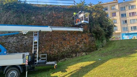 Trabajos de limpieza en el baluarte de San Carlos, en Canido.