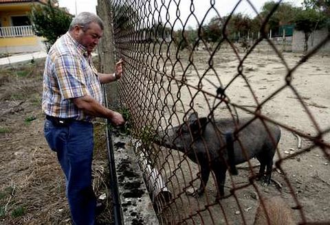 Manuel Casares, nunha imaxe de arquivo na finca na que criaba xabar�ns en semiliberdade. 
