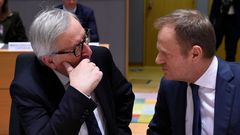 El presidente de la Comisin Europea, Jean Claude Juncker, y el presidento del Consejo Europeo, Donald Tusk