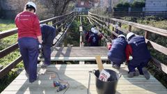 Imagen de un taller de empleo con alumnos renovando un paso peatonal