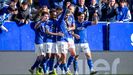 Los jugadores del Real Oviedo celebran el gol al Betis