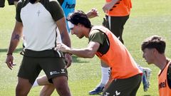 El jugador del Celta Fortuna Joel L�pez, en el entrenamiento de este viernes.