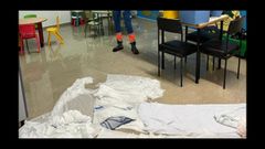 Una de las dependencias anegadas en el centro sanitario monfortino