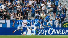 Gol Ortu�o Sangalli Edu Cortina Nieto Lolo Real Oviedo Lugo Carlos Tartiere.Ortu�o celebra el 1-0 frente al Lugo