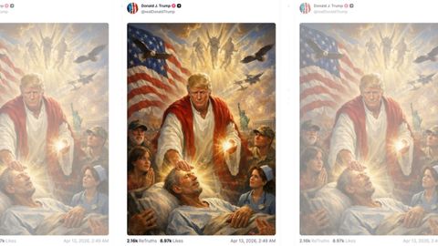 La pol�mica imagen de Donald Trump como Jesucristo hecha con IA y distribuida por el presidente de Estados Unidos. La controversia provoc� que el mandatario neoyorquino la retirara