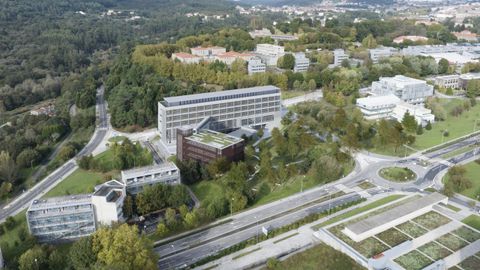 Recreación de la primera fase, donde se puede ver el aulario y el edificio que albergará los laboratorios