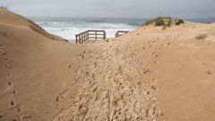 Los fuertes temporales de este invierno da�aron las dunas de la playa de A Lanzada y movieron mucha arena tapando accesos y cambiando la fisionom�a del entorno.
