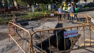 Las obras de la R�a do Santo, en el entronque de las tuber�as en Os Praceres