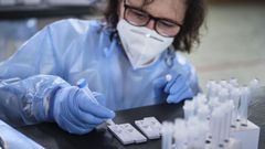 Foto de archivo de una profesional sanitaria comprobando test del coronavirus