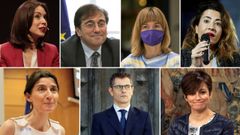 De izquierda a derecha y de arriba a abajo: Diana Morant, nueva ministra de Ciencia e Innovaci�n; Jos� Manuel Albares, titular de Asuntos Exteriores, UE y Cooperaci�n; Pilar Alegr�a, ministro de Educaci�n y Formaci�n Profesional; Raquel S�nchez, nueva titular de Transportes, Movilidad y Agenda Urbana; Pilar Llop, nueva ministra de Justicia; F�lix Bola�os, nuevo ministro de Presidencia e Isabel Rodr�guez, nueva portavoz del Gobierno y ministra de Pol�tica Territorial