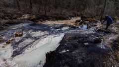 El arrastre de tierra vegetal (muy negra) y piedras desde la cima del monte Neme tambi�n sac� a la luz el caol�n que queda en la antigua explotaci�n minera y que confiere al agua de las balsas su llamativo color turquesa