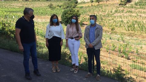 De izquierda a derecha, el propietario de la bodega, Lalo Mndez Len; la directora general de Desarrollo Rural y Agroalimentacin, Begoa Lpez; la alcaldesa de Ibias, Gemma lvarez, y el consejero de Medio Rural y Cohesin Territorial, Alejandro Calvo