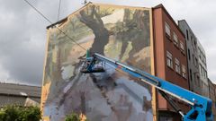 Pintado de uno de los murales del �ltimo Rexenera Fest en Carballo