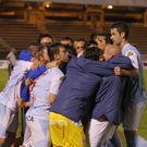 El equipo se fundi� en un abrazo tras el gol de Orbegozo. 