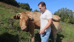 Carlos Mosquera, ganadero de Pontedeume, con la vaca que dio positivo y se est� reponiendo de la enfermedad