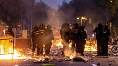 Polic�as antidisturbios durante los incidentes que se produjeron en Barcelona el pasado d�a 18 de octubre