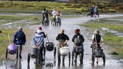 Un grupo de mariscadoras de Cambados se dirigen a su zona de trabajo, en una imagen de archivo