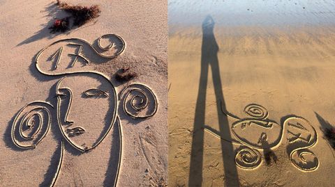 Felicitaci�n de a�o de K�ker en la arena de la playa de San Lorenzo
