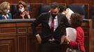 El presidente del Gobierno, Pedro S�nchez, y la ministra de Hacienda, Mar�a jes�s Montero, durante el debate de los Presupuestos