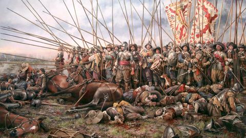Detalle del cuadro �Rocroi, el �ltimo tercio� del artista Augusto Ferrer-Dalmau. En el centro se aprecia a un peque�o tamborilero, uno de los ni�os que acompa�aban a los soldados en Flandes