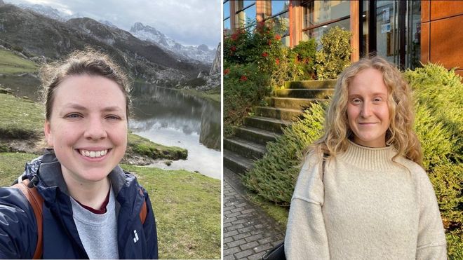 Laura Bacchus (a la izquierda) y Alexandra Marie Biggs ejercen como auxiliares de conversación en el CEIP Luis Pimentel y en la Escola Oficial de Idiomas de Lugo.