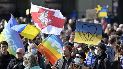 Manifestacin en Berna, Suiza, contra la invasin de Ucrania