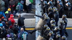 Los gendarmes franceses utilizan gas pimienta contra los manifestantes de Tsunami Democr�tic que bloqueaban�en el 2019 el paso fronterizo de Le Perthus