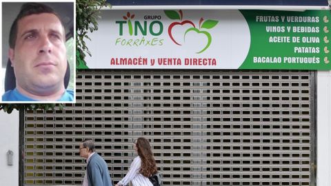 Una de las tiendas de la empresa de Diamantino Regueiras. Arriba a la izquierda, su foto, distribuida por su familia al denunciar su desaparici�n
