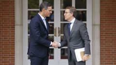 El presidente del Gobierno, Pedro Snchez, y el lder del PP, Alberto Nez Feijoo,en un encuentro en la Moncloa en octubre del 2022