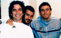 Pizzi y Luis Enrique con Guardiola en sus tiempos del Bar�a.