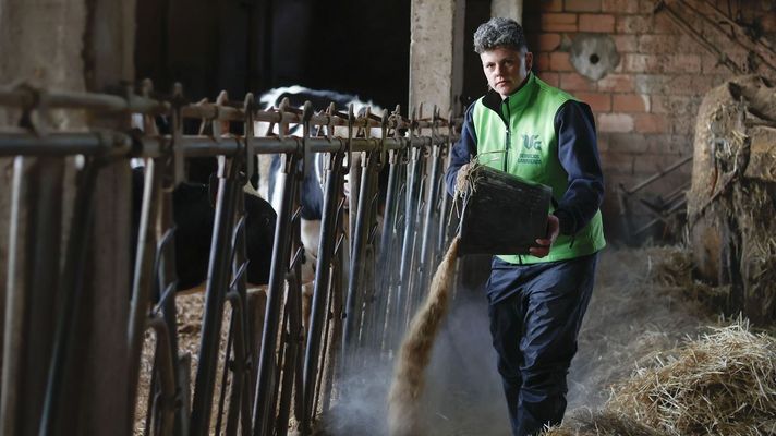 La empresaria de Guitiriz Julia Vidal, en una de las granjas en las que presta servicios su empresa