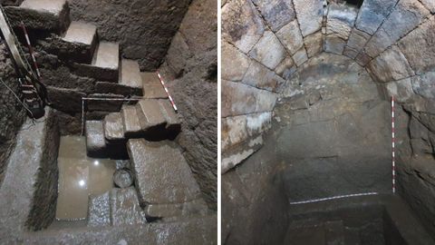 La «mikvé» de Sinagoga 4 se conservó intacta, tiene dos itinerarios para entrar y salir del agua después de la purificación y está cubierta por una bóveda de cañón monumental, única en la Península