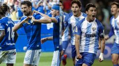 Toch� (Real Oviedo) y Ricca (M�laga) celebran un gol