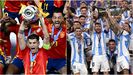 A la izquierda el capitn de Espaa, Morata, levantando al Eurocopa en Berln. A la derecha, Messi en Miami alzando la Copa Amrica que ganaron los argentinos