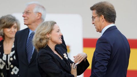 Desfile del Dia de la Fiesta Nacional: Nadia Calviño y Alberto Núñez Feijoo