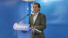 El presidente del PP balear, Biel Company, en una rueda de prensa en la sede de la formación.