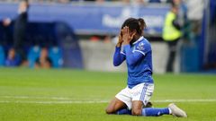 Boateng Real Oviedo Mallorca Carlos Tartiere.Boateng se lamenta tras una ocasi�n fallada ante el Mallorca