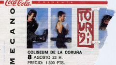 Entrada para el concierto que Mecano ofreci&oacute; en A Coru&ntilde;a en 1991