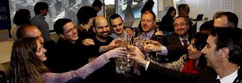 Momento de la celebraci�n, en el campus vigu�s, de la puesta en �rbita del sat�lite Xatcobeo.