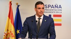El presidente del Gobierno, Pedro S�nchez, en su comparecencia ante los medios en Bruselas al finalizar la reuni�n del Consejo Europeo
