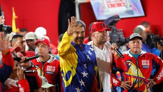 El presidente Nicols Maduro celebra los primeros resultados de las elecciones, que lo dan como vencedor con el 51,20 % de los votos con el 80 % escrutado