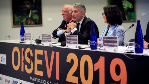 El ministro Fernando Grande-Marlaska y el director general de Tr�fico, Pere Navarro, este lunes en Madrid en la presentaci�n del Observatorio Iberoamericano de Seguridad Vial (Oisevi), donde anunci� que el nuevo Gobierno aprobar� las reformas de tr�fico pendientes
