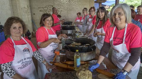 Unas cincuenta personas arrimaron el hombro ayer para la celebraci�n de la Festa da Orella en San Fins de Sales (Vedra).