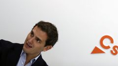 Albert Rivera, durante la reuni�n del comit� permanente del partido naranja que analiz� este lunes en Madrid los resultados del 28A