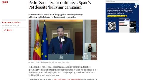 Bullying. Pedro Snchez seguir como presidente del Gobierno espaol pese a la campaa de ?bullying? [acoso], titula el britnico The Guardian, e incluye la peticin de que cesen las calumnias.