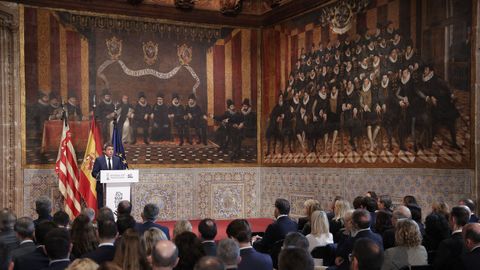 El presidente valenciano, Carlos Mazn, durante la declaracin institucional en el Saln de Corts del Palau de la Generalitat.